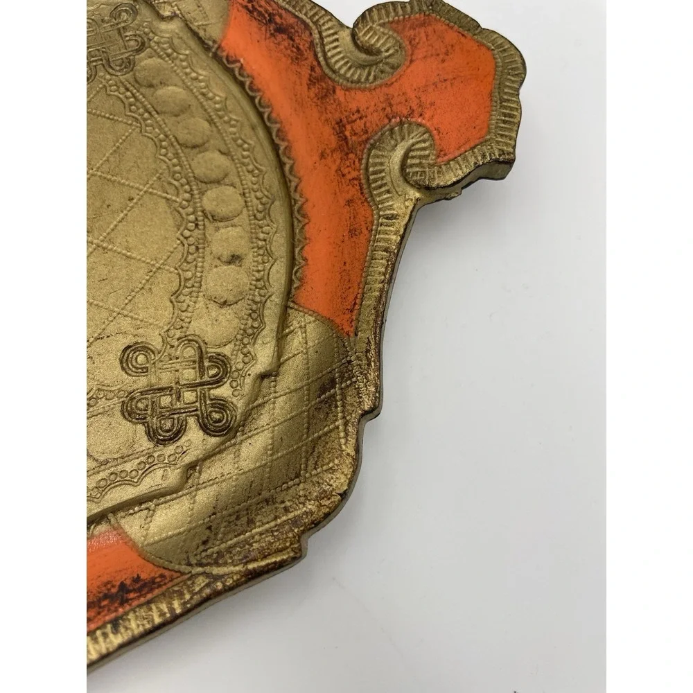 Vintage Italian‎ Florentine Gilt Toleware Orange Gold 9x14